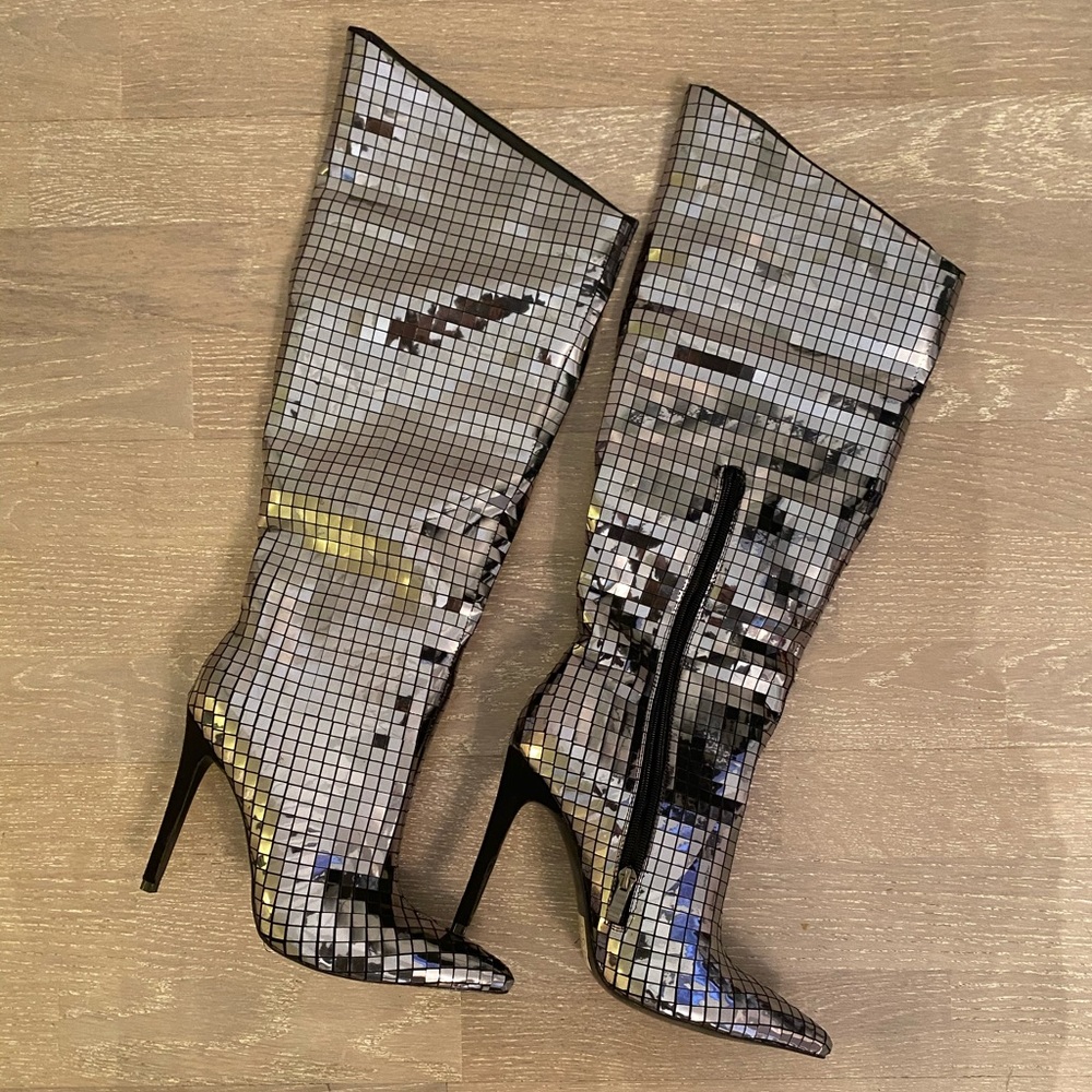 NWOT Public Desire Knee High Disco Ball Boots